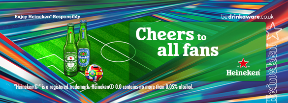 Celebrate the football with a 2 for 1 Heineken® or Heineken® 0.0. Find your nearest participating pub where you can claim it.